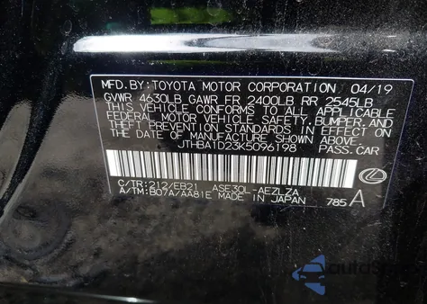 2019 Lexus Is 300 z USA, uszkodzony, nr VIN JTHBA1D23K5096198